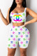 White Fashion Casual Print Strap Design U Neck Sleeveless Two Pieces