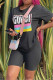 Black Fashion Casual Print Basic O Neck Short Sleeve Two Pieces