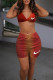 Burgundy Fashion Sexy Print Bandage Backless Swimwears Three-piece Set
