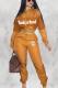 Orange Fashion adult Casual Two Piece Suits Zippered Patchwork Embroidery Letter pencil Long Slee