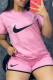 Pink Casual Sportswear Print Basic O Neck Short Sleeve Two Pieces