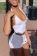 White Casual Sportswear Solid Embroidered Halter Sleeveless Two Pieces