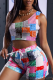 Pink Casual Print Patchwork One Shoulder Sleeveless Two Pieces