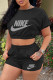 Black Fashion Casual Print Patchwork O Neck Short Sleeve Two Pieces