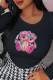 Black Sweet Daily Print Patchwork O Neck Tops
