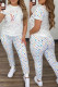 White Fashion Casual Print Basic O Neck Short Sleeve Two Pieces