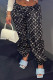 Black Fashion Casual Print Basic Regular High Waist Trousers