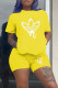 Yellow Fashion Casual Print Basic O Neck Short Sleeve Two Pieces