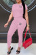 Pink Fashion Casual Solid Patchwork O Neck Short Sleeve Two Pieces