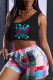 Black Casual Print Patchwork One Shoulder Sleeveless Two Pieces