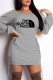 Grey Casual Print Draw String O Neck A Line Dresses