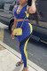 Royal Blue Sportswear Print Patchwork Zipper Collar Sleeveless Two Pieces