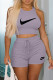 Purple Casual Sportswear Print Basic O Neck Sleeveless Two Pieces