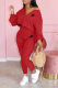 Red Casual Print Patchwork One Shoulder Long Sleeve Two Pieces