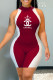 Burgundy Fashion Casual Print Patchwork O Neck Skinny Romper