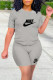 Grey Fashion Casual Letter Print Basic O Neck Short Sleeve Two Pieces