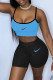 Light Blue Sexy Sportswear Print Backless Spaghetti Strap Sleeveless Two Pieces