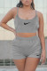 Grey Sportswear Patchwork Embroidered Hollowed Out Spaghetti Strap Sleeveless Two Pieces