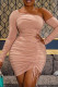 Apricot Sexy Solid Backless Oblique Collar Long Sleeve Irregular Dress