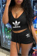 Black Sexy Casual Print Backless V Neck Sleeveless Two Pieces