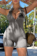 Grey Casual Print Patchwork Zipper Collar Skinny Rompers