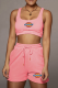 Pink Casual Print Patchwork U Neck Sleeveless Two Pieces