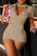 Khaki Fashion Casual Solid Embroidered Buttons Turndown Collar Skinny Romper