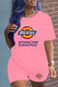 Pink Fashion Sportswear Print Patchwork O Neck Short Sleeve Two Pieces