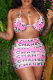 Light Pink Sexy Print Patchwork Frenulum Swimwears Three Pieces