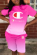 Pink Casual Gradual Change Patchwork O Neck Short Sleeve Two Pieces