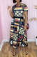 Black Fashion Casual Print Basic O Neck Short Sleeve Two Pieces