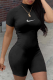 Black Casual Print Draw String Half A Turtleneck Skinny Rompers