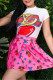 Rose Red Fashion Casual Print Basic O Neck Short Sleeve Two Pieces