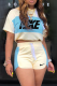 Blue Casual Print Patchwork O Neck Short Sleeve Two Pieces