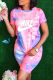Pink Casual Patchwork Tie-dye O Neck Short Sleeve Two Pieces