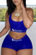 Blue Casual Letter Solid Patchwork U Neck Sleeveless Two Pieces