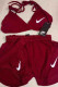 Burgundy Fashion Sexy Solid Embroidered Backless Halter Sleeveless Three-piece Set