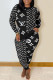 Black Fashion Street Print Patchwork O Neck Long Sleeve Two Pieces