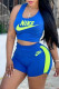 Blue Casual Sportswear Print Vests U Neck Sleeveless Two Pieces