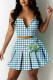 Blue Casual Plaid Print Patchwork U Neck Sleeveless Two Pieces