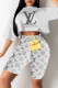 Silver Fashion Casual Print Basic O Neck Short Sleeve Two Pieces