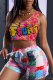 Red Casual Print Patchwork One Shoulder Sleeveless Two Pieces