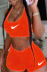 Orange Casual Sportswear Solid Embroidered U Neck Sleeveless Two Pieces