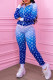 Blue Fashion Casual Print Basic Zipper Collar Long Sleeve Two Pieces