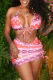 Pink Sexy Print Patchwork Frenulum Swimwears Three Pieces