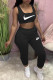 Black Casual Sportswear Print Vests Pants O Neck Sleeveless Two Pieces