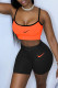 Orange Sexy Sportswear Print Backless Spaghetti Strap Sleeveless Two Pieces