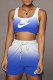 Blue Casual Sportswear Gradual Change Print Basic U Neck Sleeveless Two Pieces