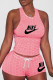 Pink Casual Sportswear Embroidery Vests O Neck Sleeveless Two Pieces
