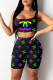 Black Fashion Casual Print Strap Design U Neck Sleeveless Two Pieces